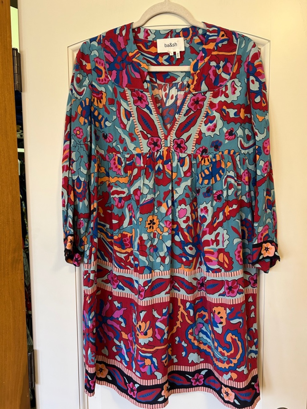 ba&sh Teal Multicolor Floral Maureen Swing  Dress